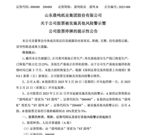 晨鳴紙業(yè)停牌“戴帽”，<a href='http://www.48sq.com/'>造紙</a>巨頭何去何從？
